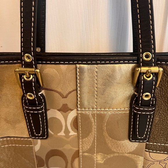 Coach Patchwork Tote Bag - Gold and Brown - Picture 2 of 12